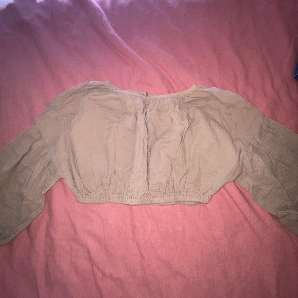MARBLE Beige Casual Peasant Top